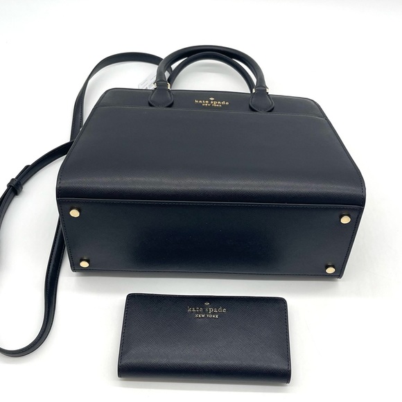 Kate Spade Madison Medium Satchel Crossbody Bag & Slim Bifold Wallet Black - Picture 5 of 11